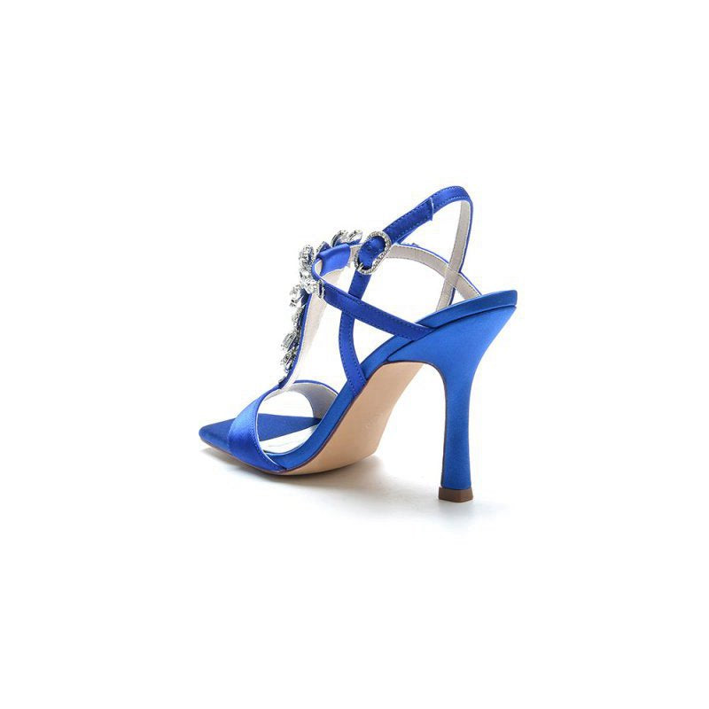 Buckle Straps Square Crystal Open Toe Chunky Heels