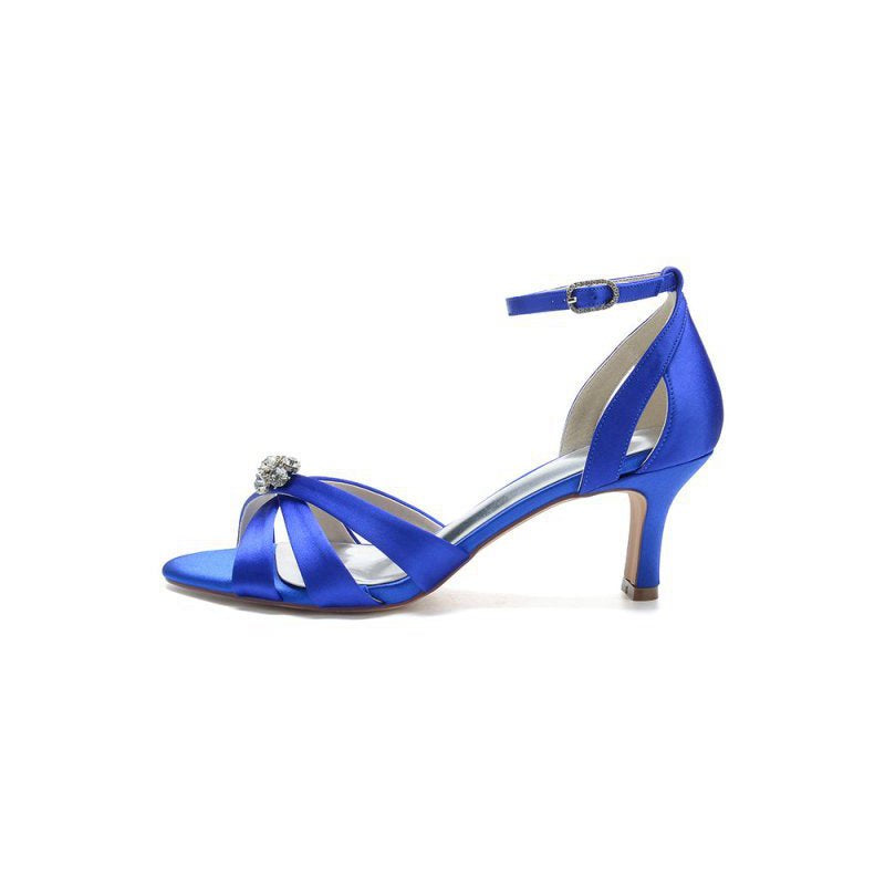 Open Toe Crystal Flower Buckle Strap Chunky Heels