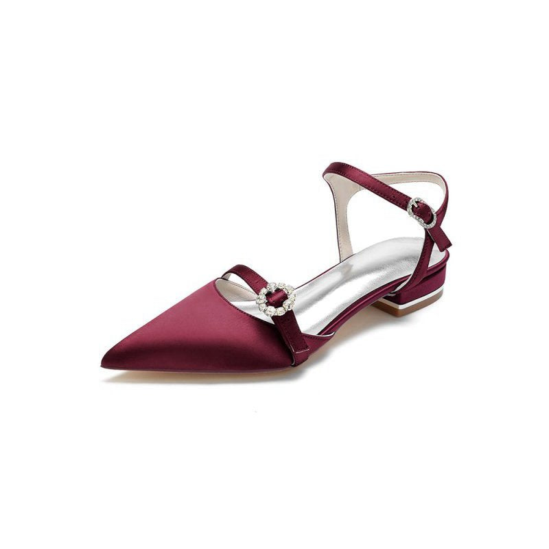 Crystal Buckle Strap Pointed Toe Flats