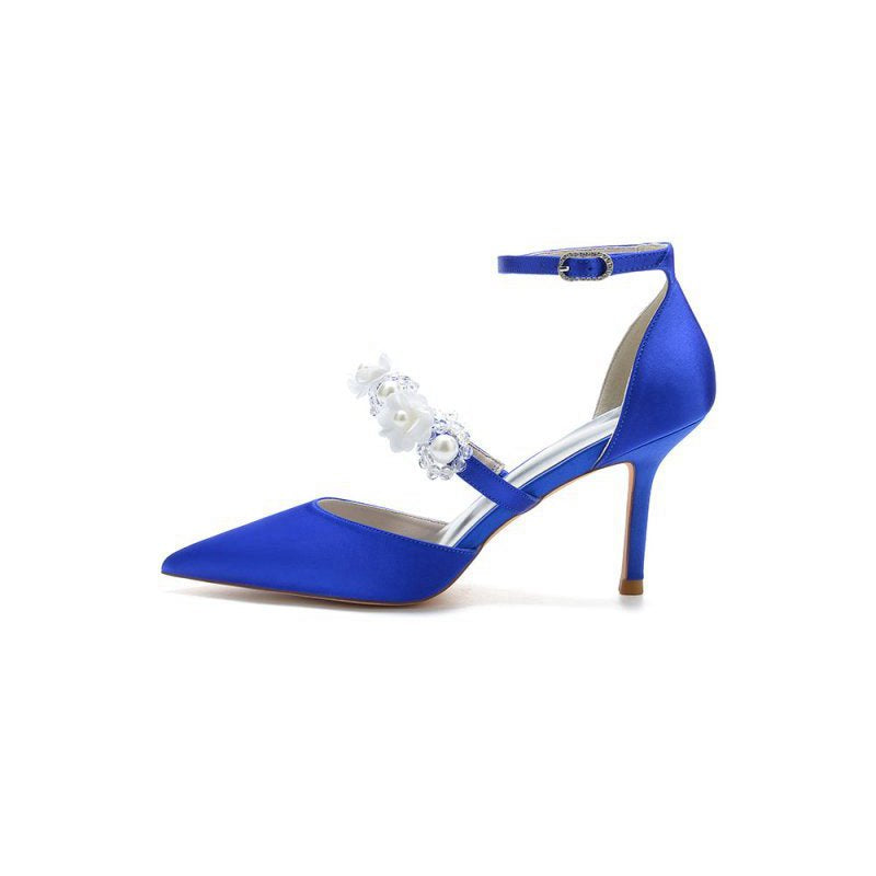 Flower Pearl Strap Pointed Toe High Heels
