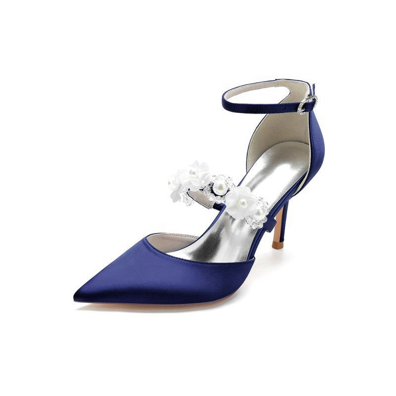 Flower Pearl Strap Pointed Toe High Heels