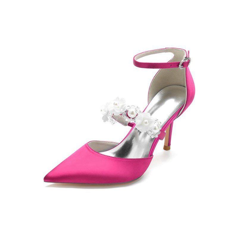 Flower Pearl Strap Pointed Toe High Heels