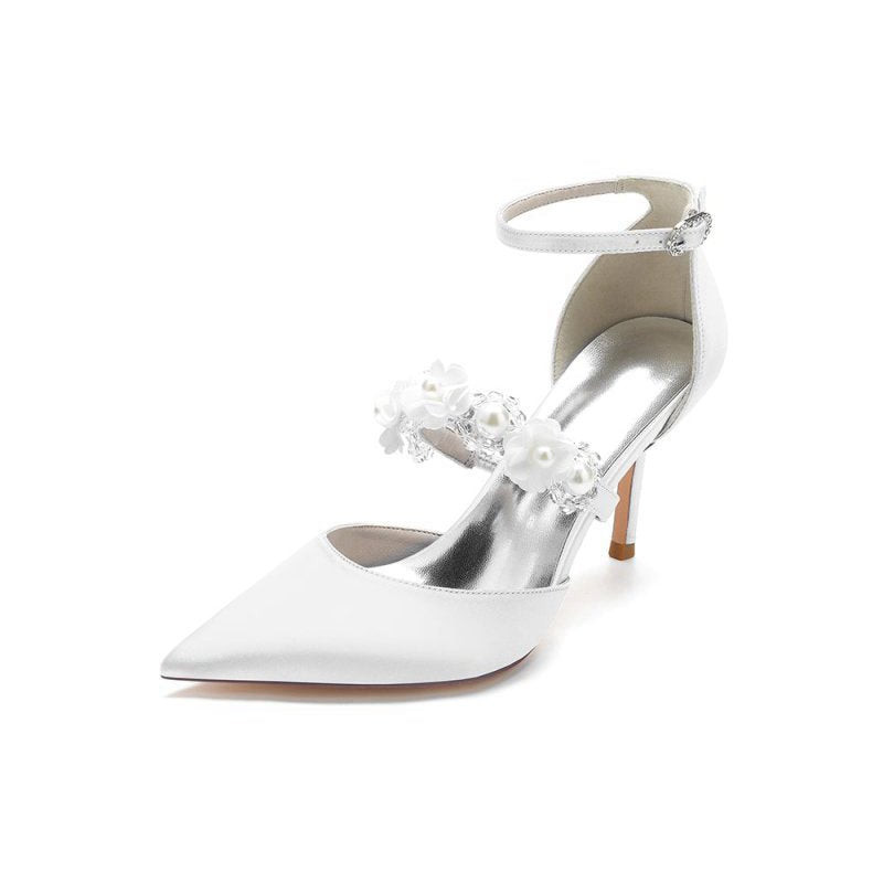 Flower Pearl Strap Pointed Toe High Heels