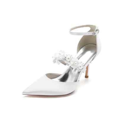 Flower Pearl Strap Pointed Toe High Heels