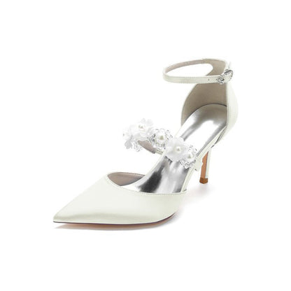 Flower Pearl Strap Pointed Toe High Heels