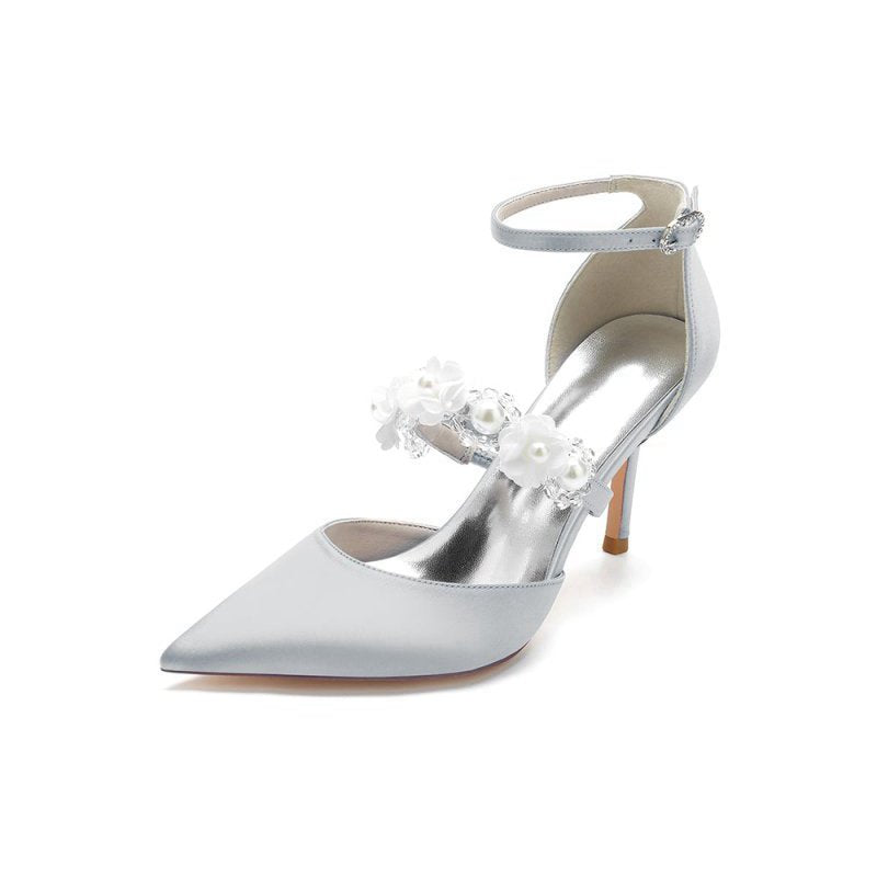 Flower Pearl Strap Pointed Toe High Heels