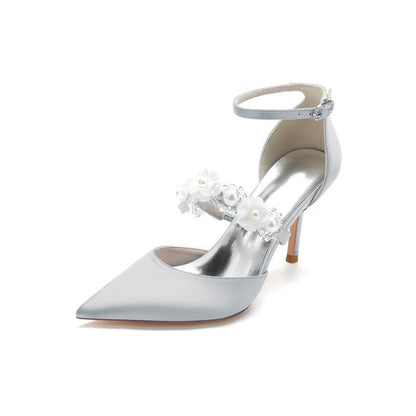 Flower Pearl Strap Pointed Toe High Heels