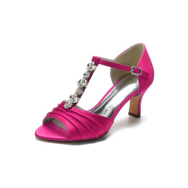 Open Toe Crystal Starp Chunky Heels