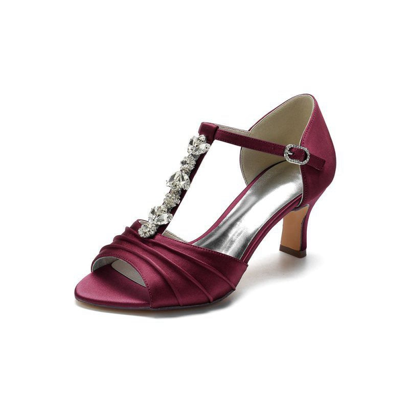 Open Toe Crystal Starp Chunky Heels