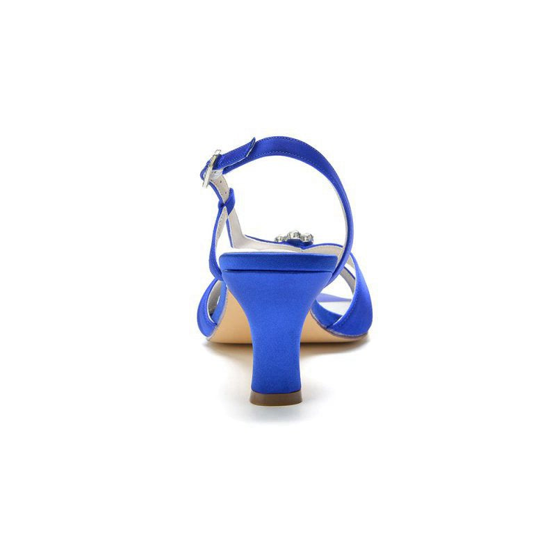 Crystal Open Toe Slingback Chunky Heels