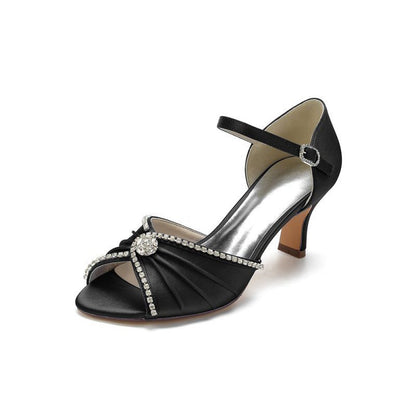 Crystal Open Toe Buckle Strap Chunky Heels