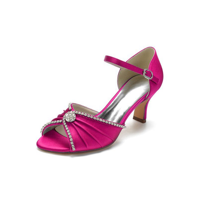 Crystal Open Toe Buckle Strap Chunky Heels