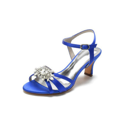 Open Toe Crystal Flower Chunky Heels