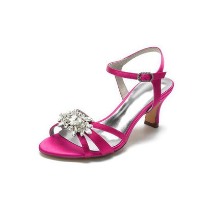 Open Toe Crystal Flower Chunky Heels