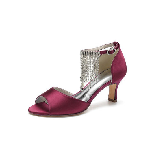 Cocktail Open Toe Tassel Strap Chunky Heels