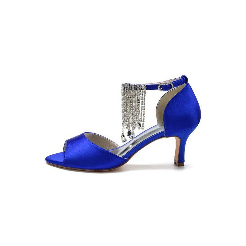 Cocktail Open Toe Tassel Strap Chunky Heels
