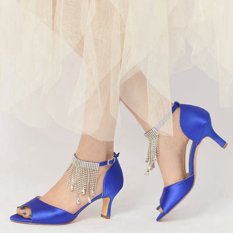 Cocktail Open Toe Tassel Strap Chunky Heels