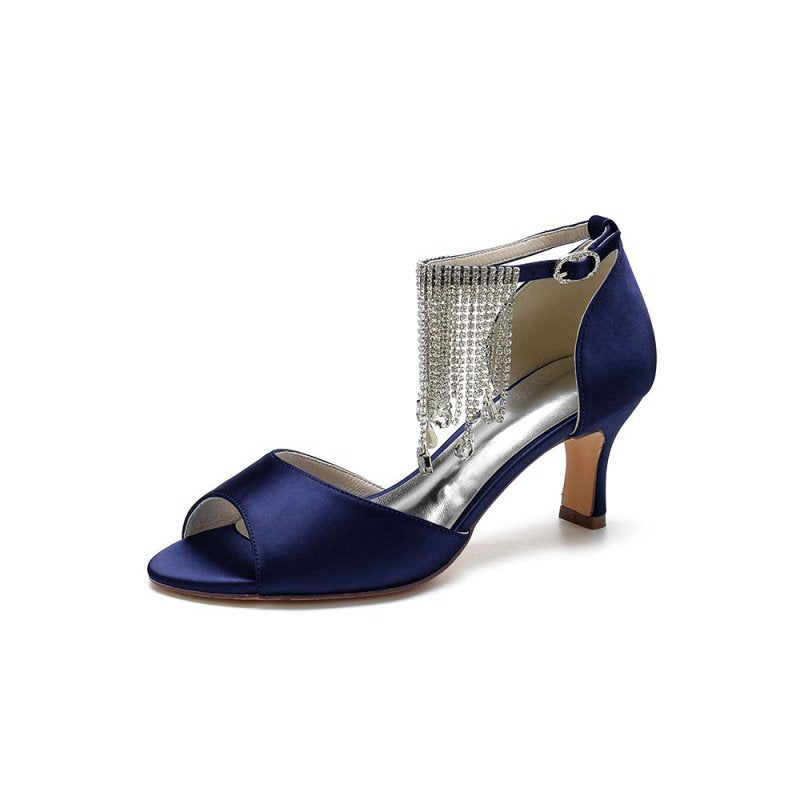Cocktail Open Toe Tassel Strap Chunky Heels