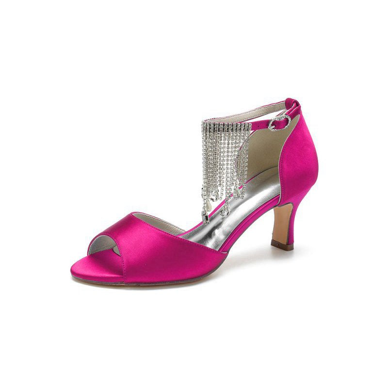 Cocktail Open Toe Tassel Strap Chunky Heels