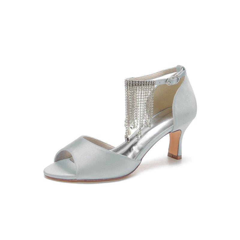 Cocktail Open Toe Tassel Strap Chunky Heels
