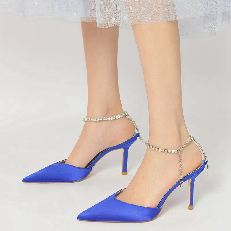 Cocktail Pointed Toe Crystal Strap High Heels
