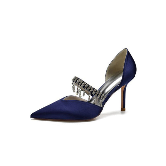 Cocktail Pointed Toe Crystal Tassel Buckle Strap Heels