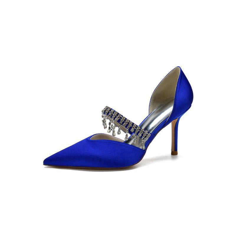 Cocktail Pointed Toe Crystal Tassel Buckle Strap Heels
