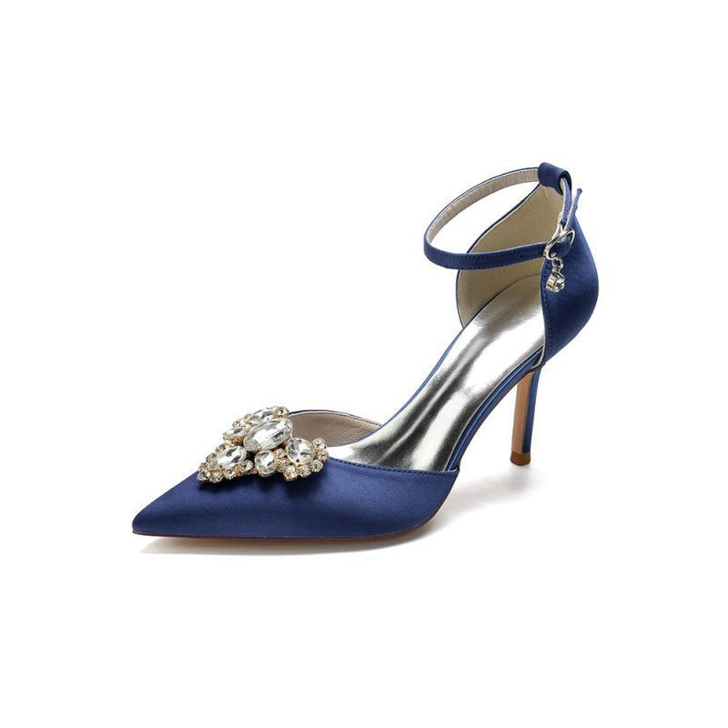 Cocktail Pointed Toe Crystal Buckle Strap Heels