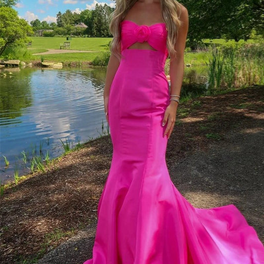Mermaid Sweetheart Satin Prom Dresses with Bow