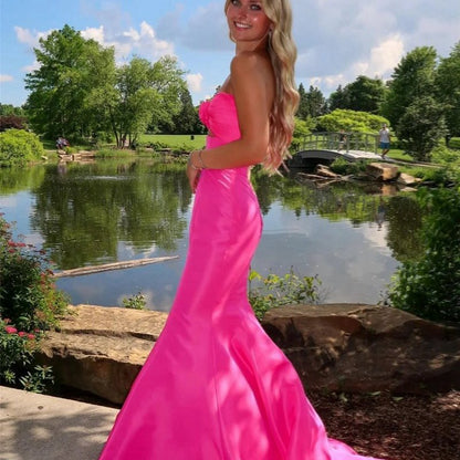 Mermaid Sweetheart Satin Prom Dresses with Bow