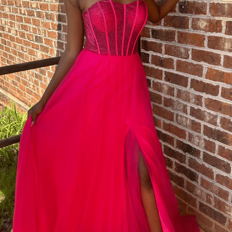 A-line Strapless Beads Empire-Waist Sleeveless Prom Dresses with Slit