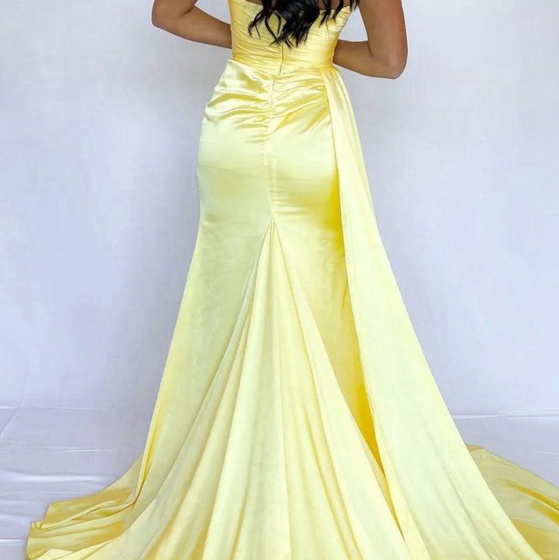 Strapless Pleated Satin Sleeveless Formal Prom Dresses with Slit