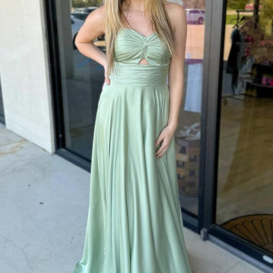 Sage Strapless Twisted Knot Maxi Bridesmaid Dresses