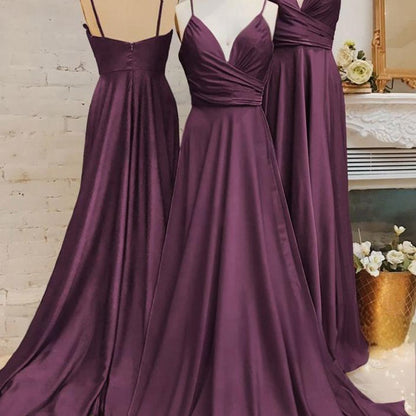 Spaghetti Straps V Neck A-line Prom Dresses with Pleated
