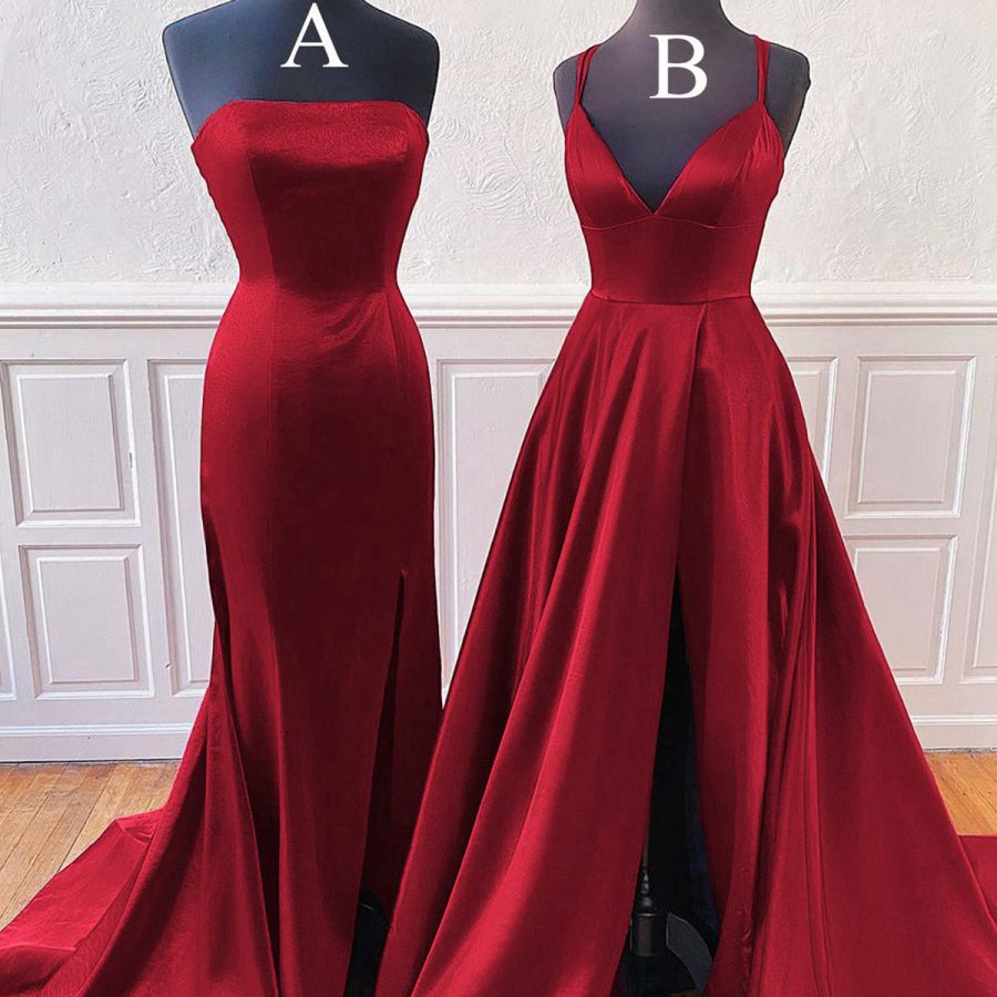 Sleeveless Satin Long Prom Dresses with Split