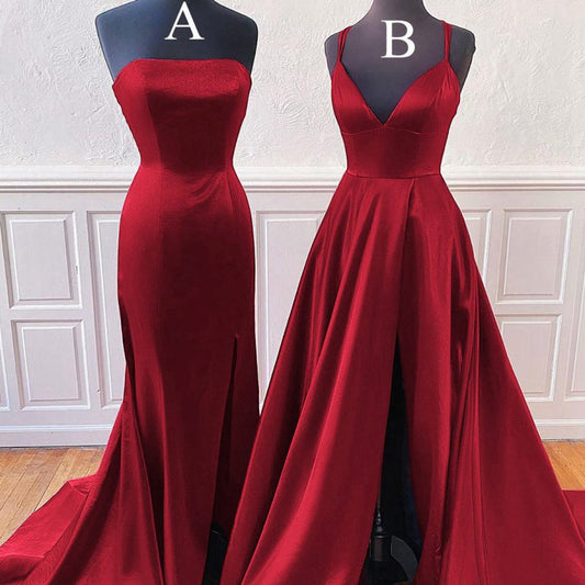 Sleeveless Satin Long Prom Dresses with Split