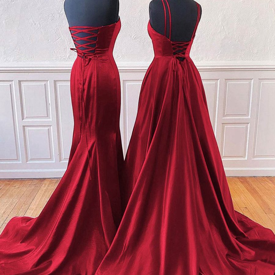 Sleeveless Satin Long Prom Dresses with Split