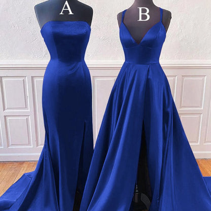 Sleeveless Satin Long Prom Dresses with Split