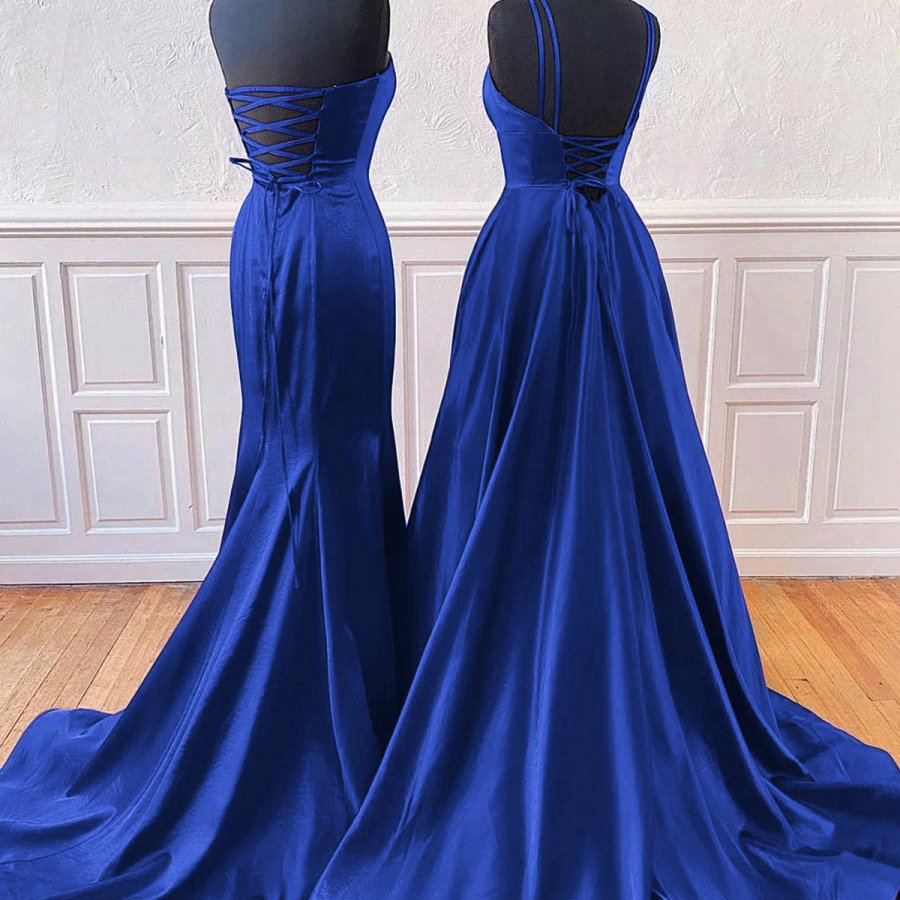 Sleeveless Satin Long Prom Dresses with Split