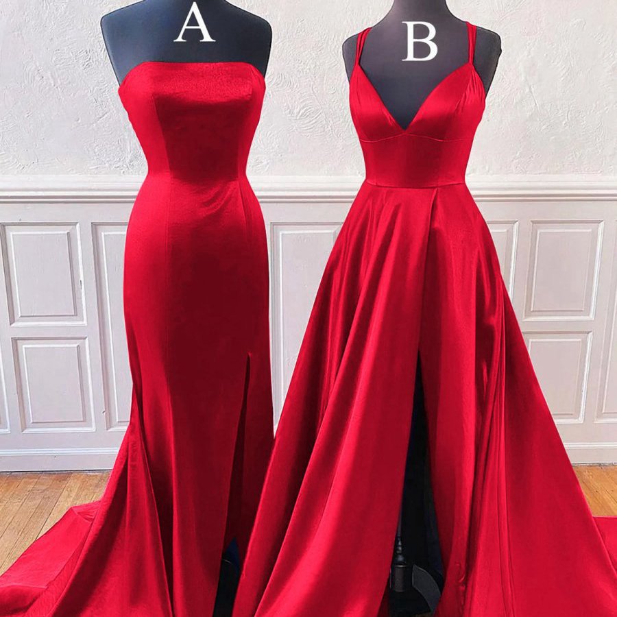 Sleeveless Satin Long Prom Dresses with Split