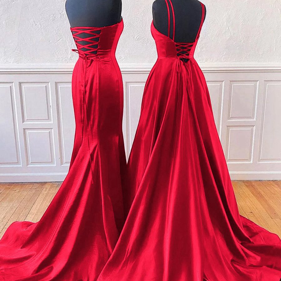 Sleeveless Satin Long Prom Dresses with Split