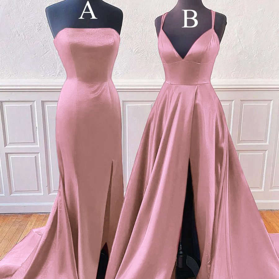 Sleeveless Satin Long Prom Dresses with Split