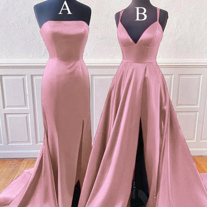 Sleeveless Satin Long Prom Dresses with Split