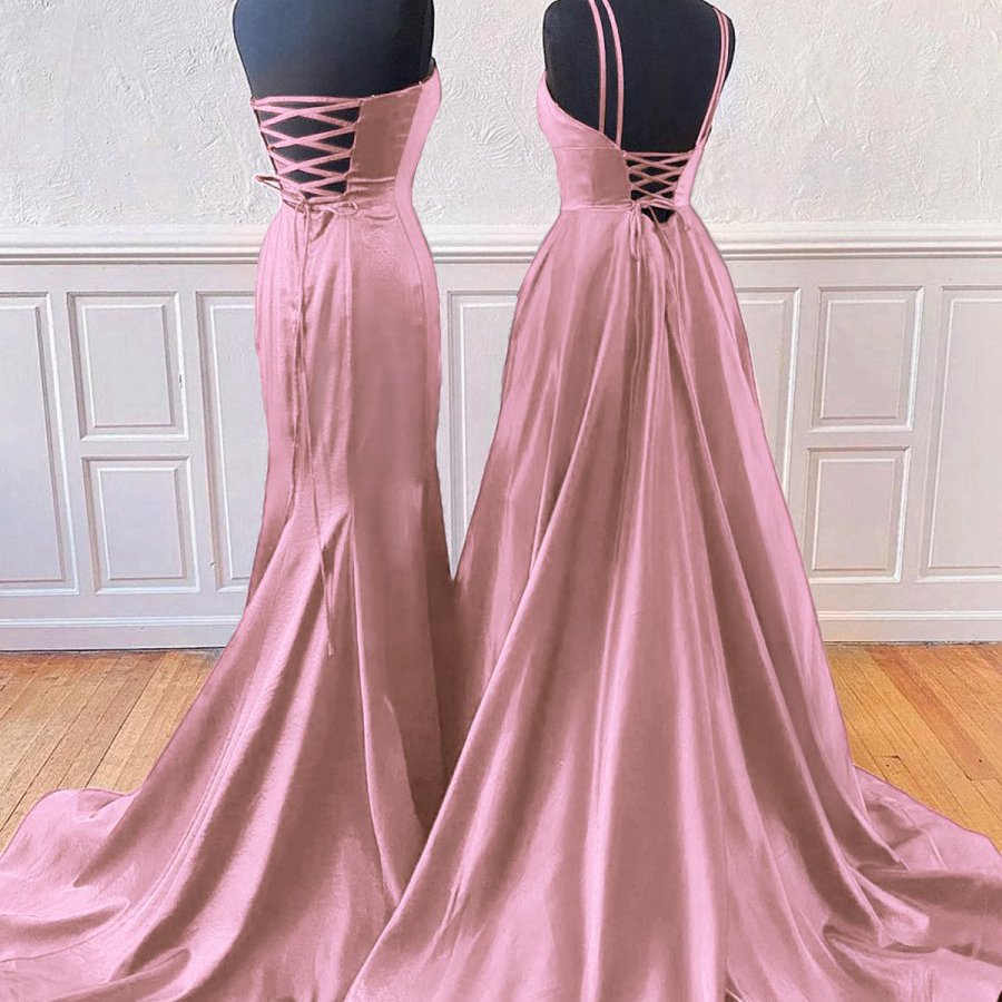 Sleeveless Satin Long Prom Dresses with Split