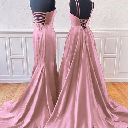 Sleeveless Satin Long Prom Dresses with Split