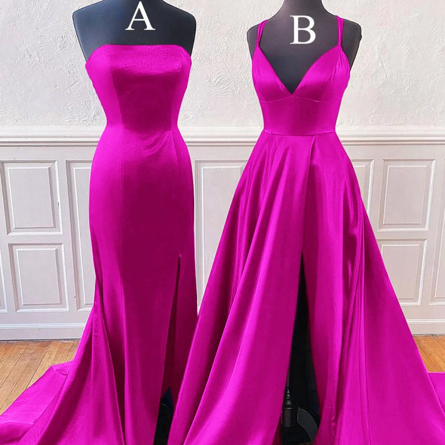 Sleeveless Satin Long Prom Dresses with Split