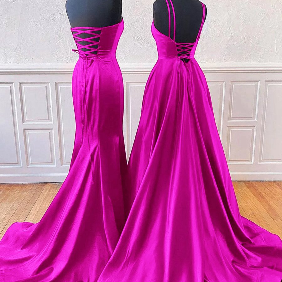 Sleeveless Satin Long Prom Dresses with Split