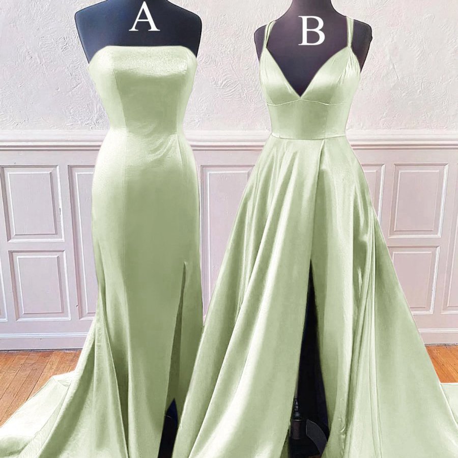 Sleeveless Satin Long Prom Dresses with Split