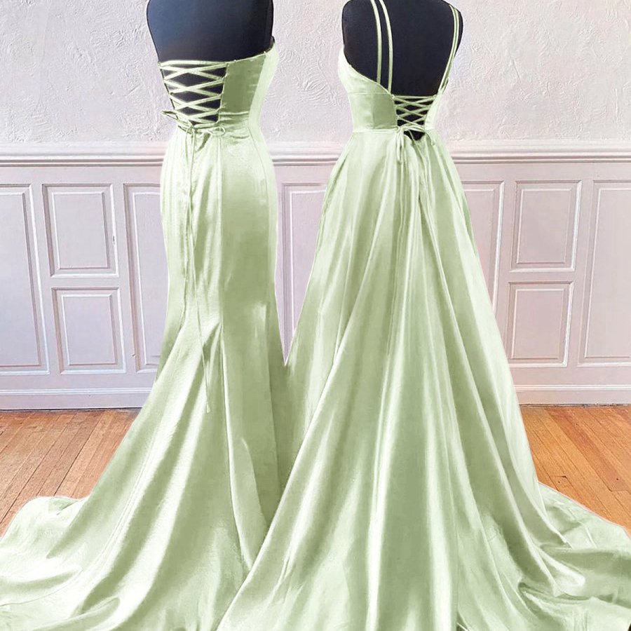 Sleeveless Satin Long Prom Dresses with Split