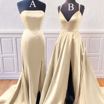 Sleeveless Satin Long Prom Dresses with Split